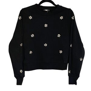 PAIGE Ordenna Black Crewneck Sweatshirt Embellished Flowers‎ Women's Size XS